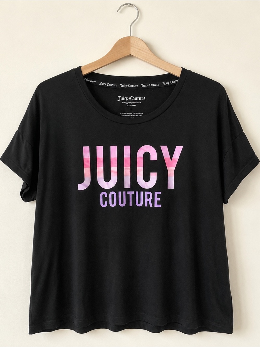 Juicy Couture Black Short-Sleeve Tee with Pink and Purple Logo
